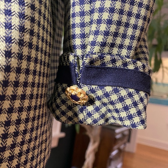 Petite sophisticate checkered double breasted navy & green/beige size 2p blazer - Picture 4 of 7